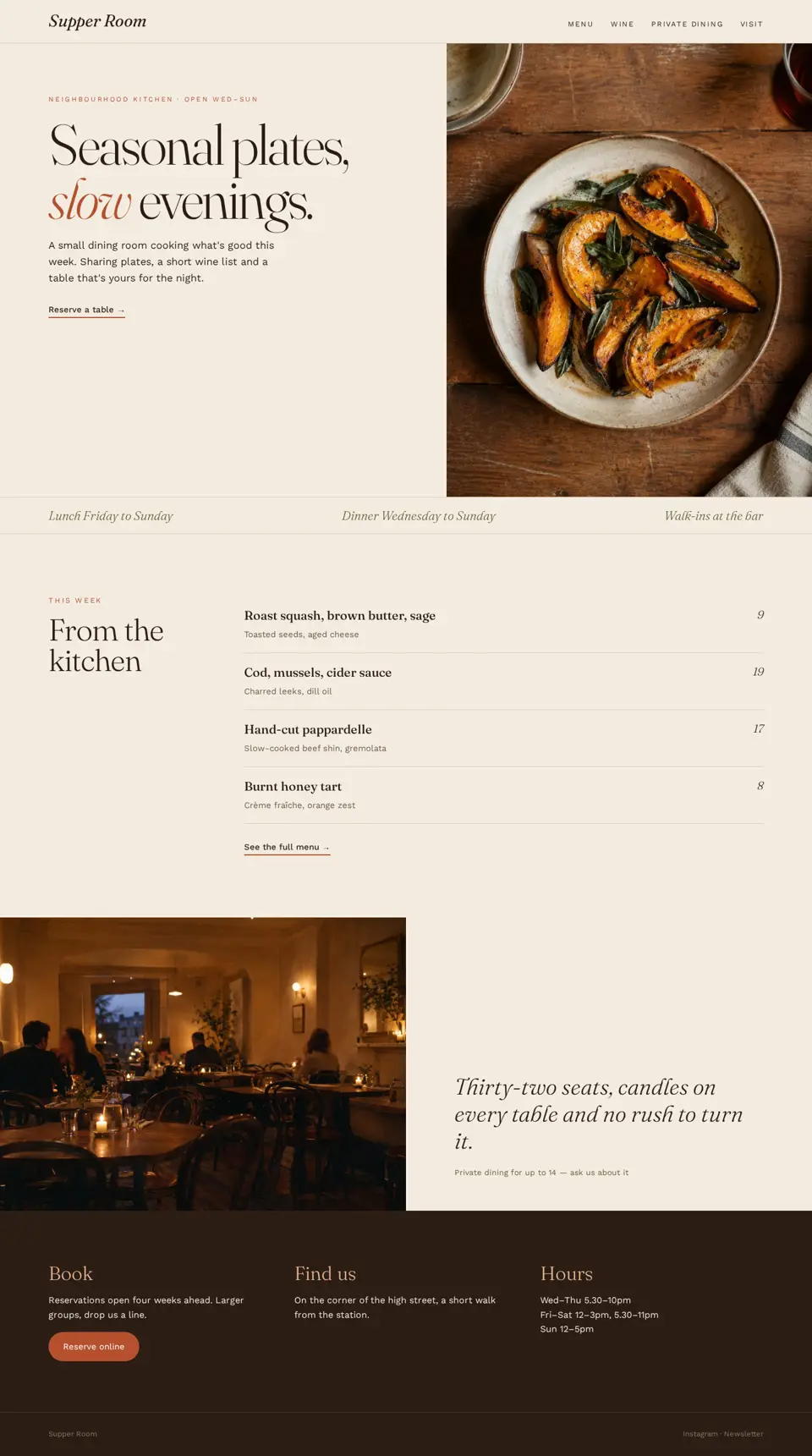 Full-length desktop view of the restaurant concept website