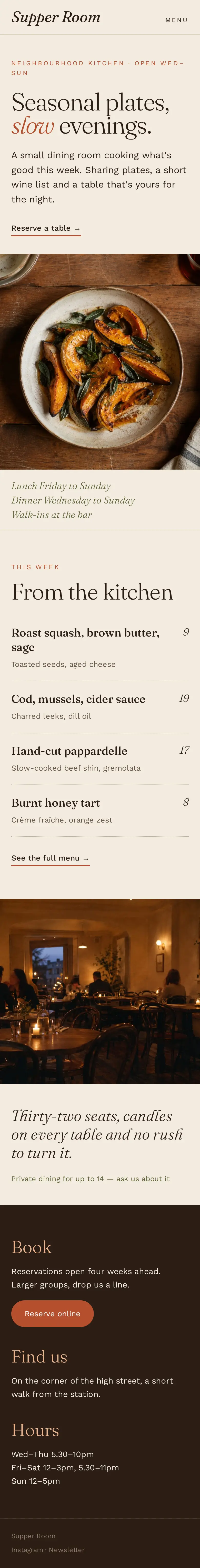 Full-length mobile view of the Neighbourhood restaurant concept website